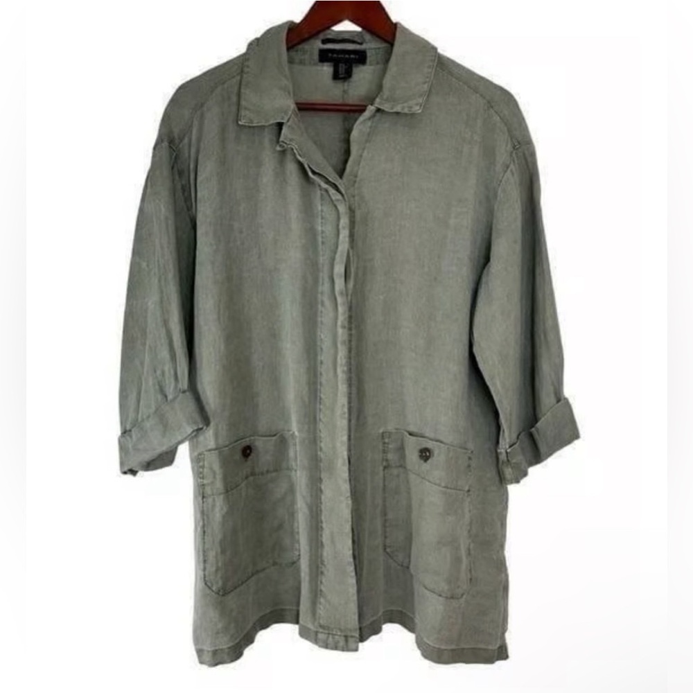 Tahari Women’s 100% Linen 3/4 Sleeve Lagenlook Casual Tunic Blouse